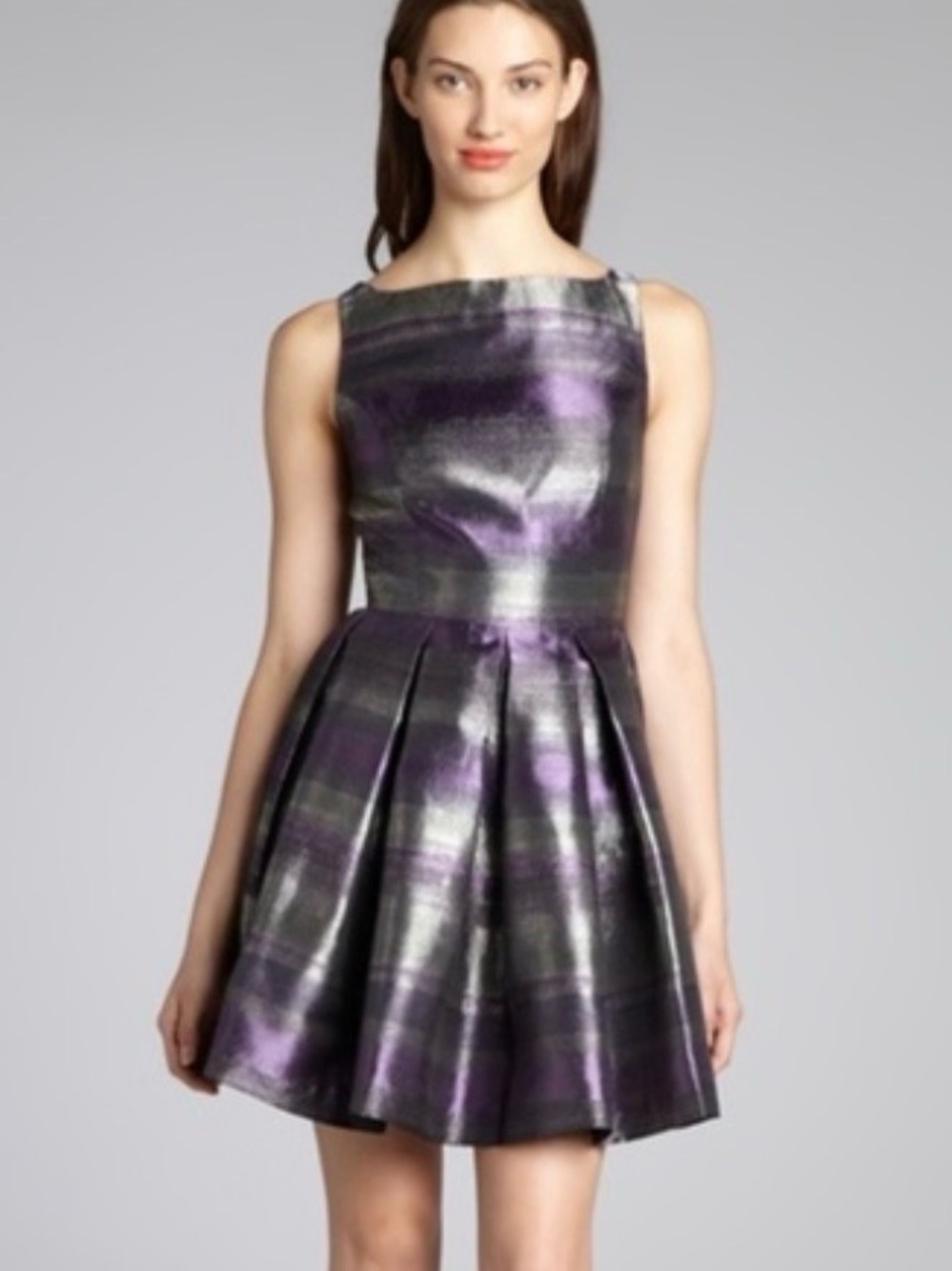 BB Dakota Shimmery Purple and Black Plaid Fit & Flare Mini Dress